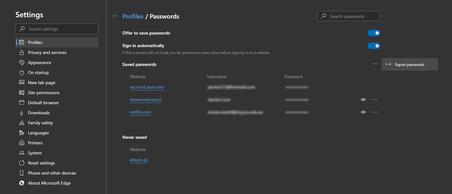 How to Export Passwords From Microsoft Edge. (Transfer Save Passwords